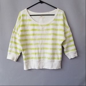 X AERIE CREW NECK 3/4 SLEEVE STRIPE SHORT SWEATER